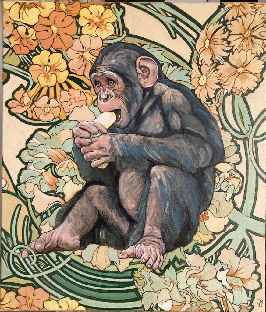 Comedy is Hard, peinture à l'huile de Jonny White, portrait animalier expressif