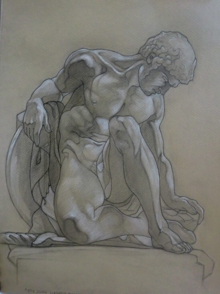 Étude au crayon d'après la Galatie mourant (Gaulois mourant) du Louvre, par Jonny White