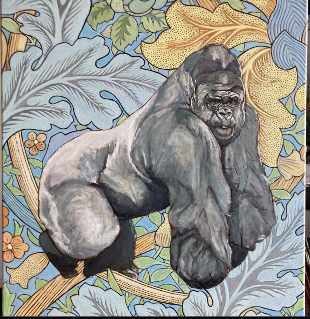 Morris Hotel, huile sur toile de Jonny White, scène animalière Art Nouveau